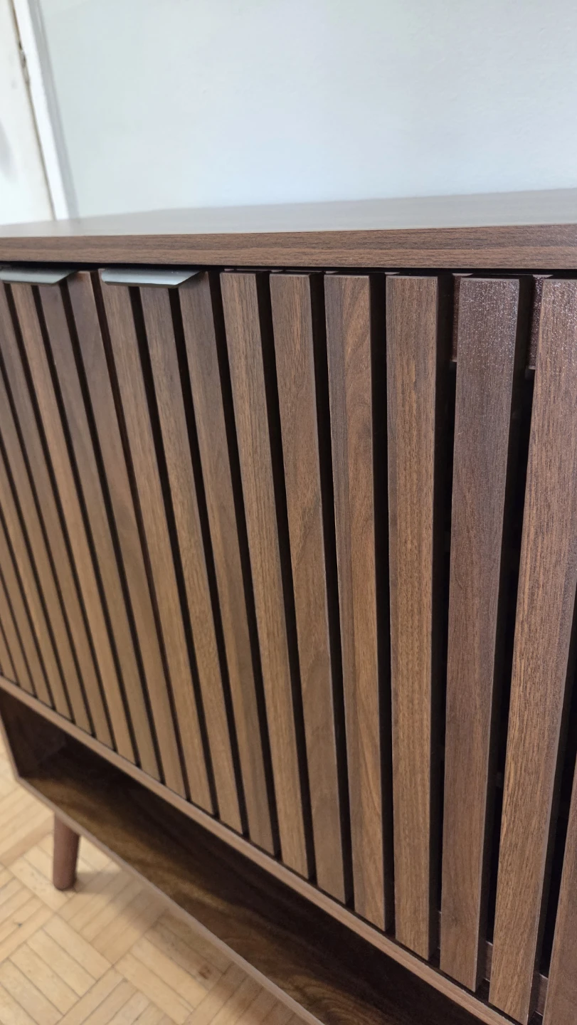 Mid-Century Walnut-Tone Slatted Shoe Cabinet – Open Shelf *new - photo 3