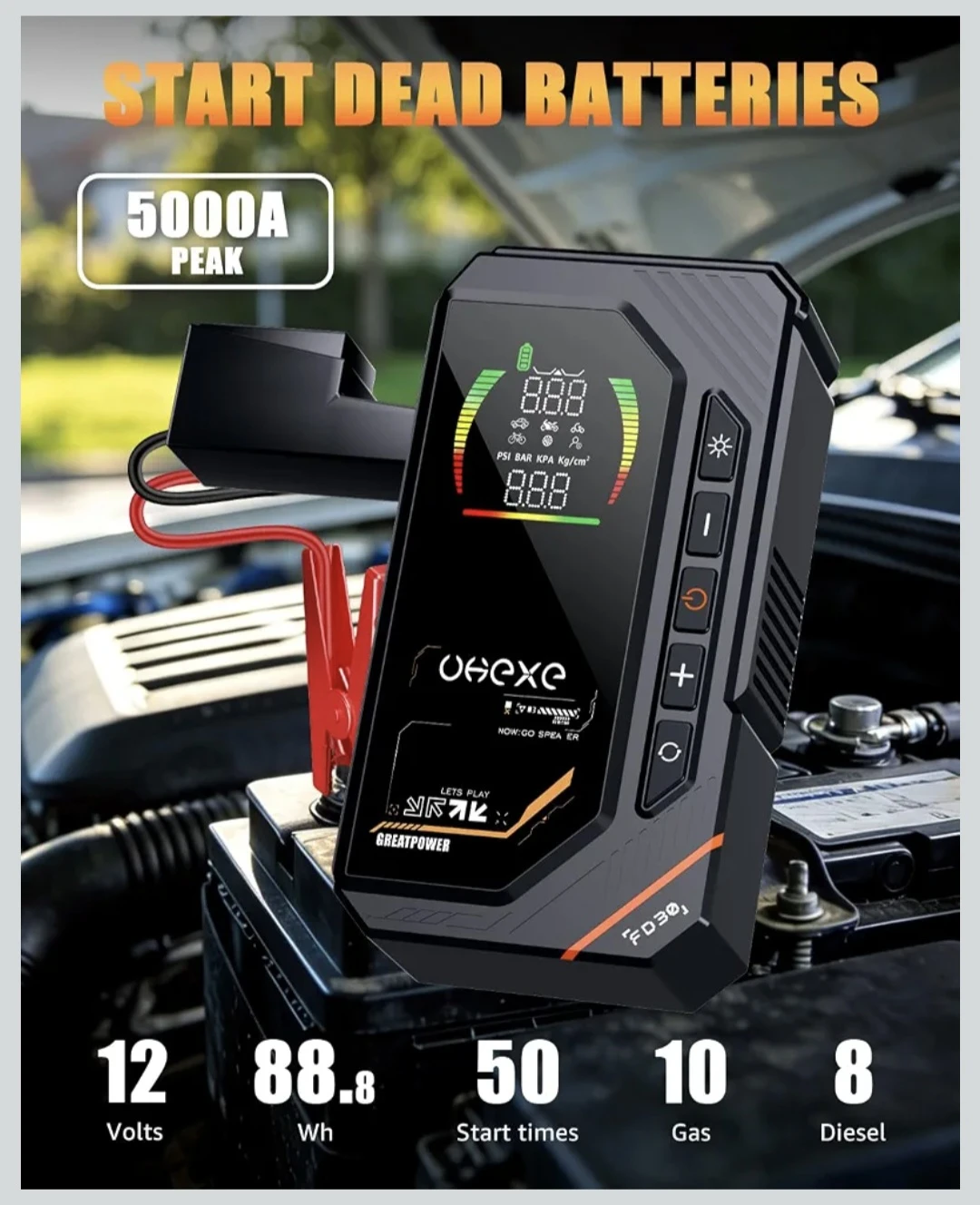 Uhexe FD30 Portable Power Bank and Tire Inflator - photo 2