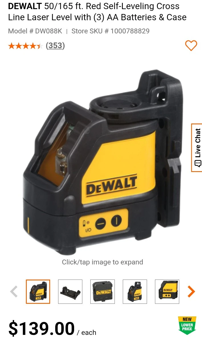DeWalt DW088K Self-Leveling Cross Line Laser