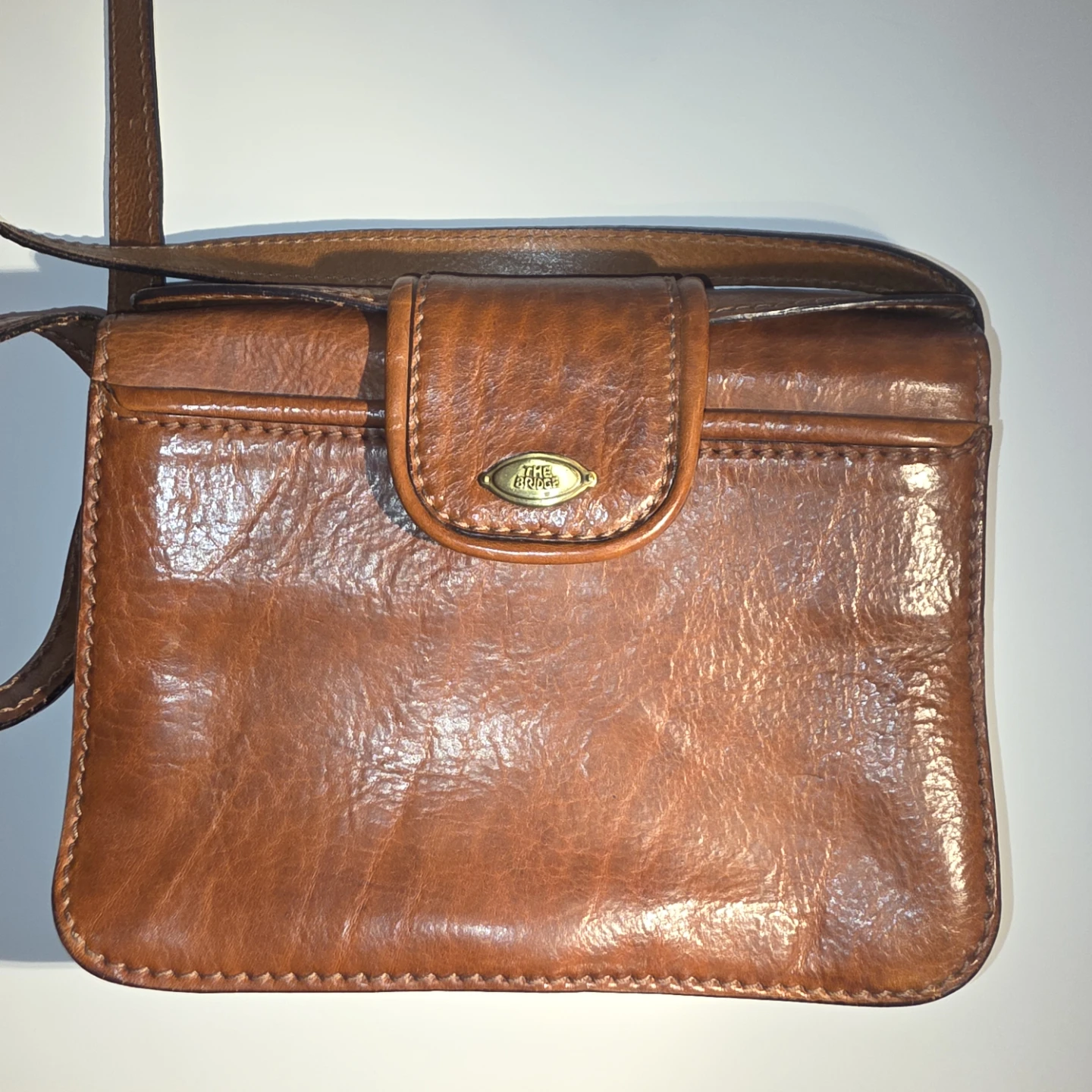 Vintage The Bridge Brown Leather Crossbody Bag Italy
