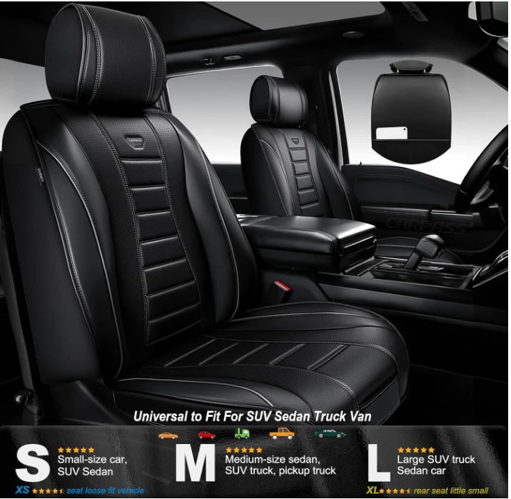 CAR PASS Universal Fit Leather Seat Covers - Black - photo 5