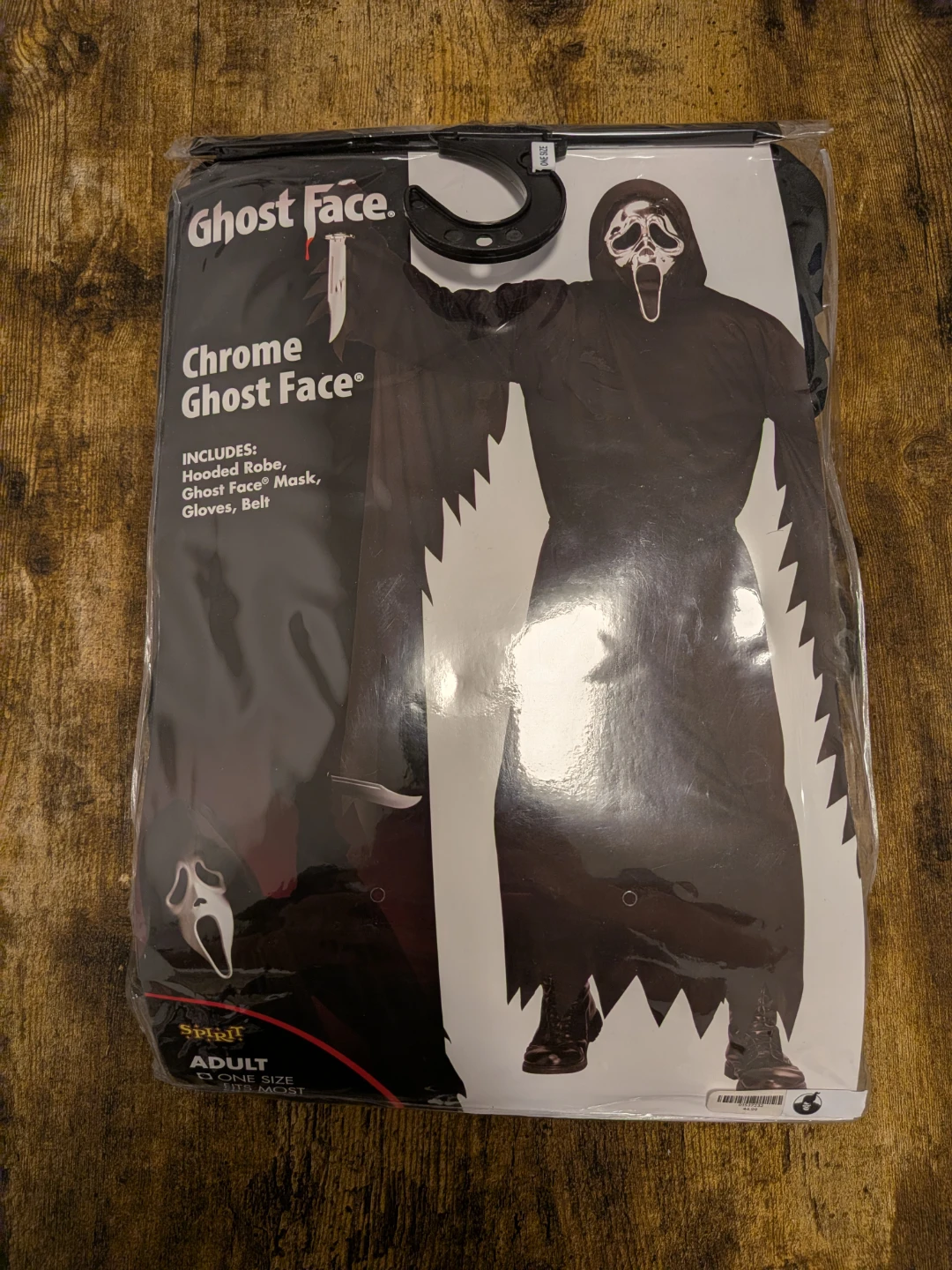Spirit Halloween Chrome Ghost Face Costume Adult with prop knife