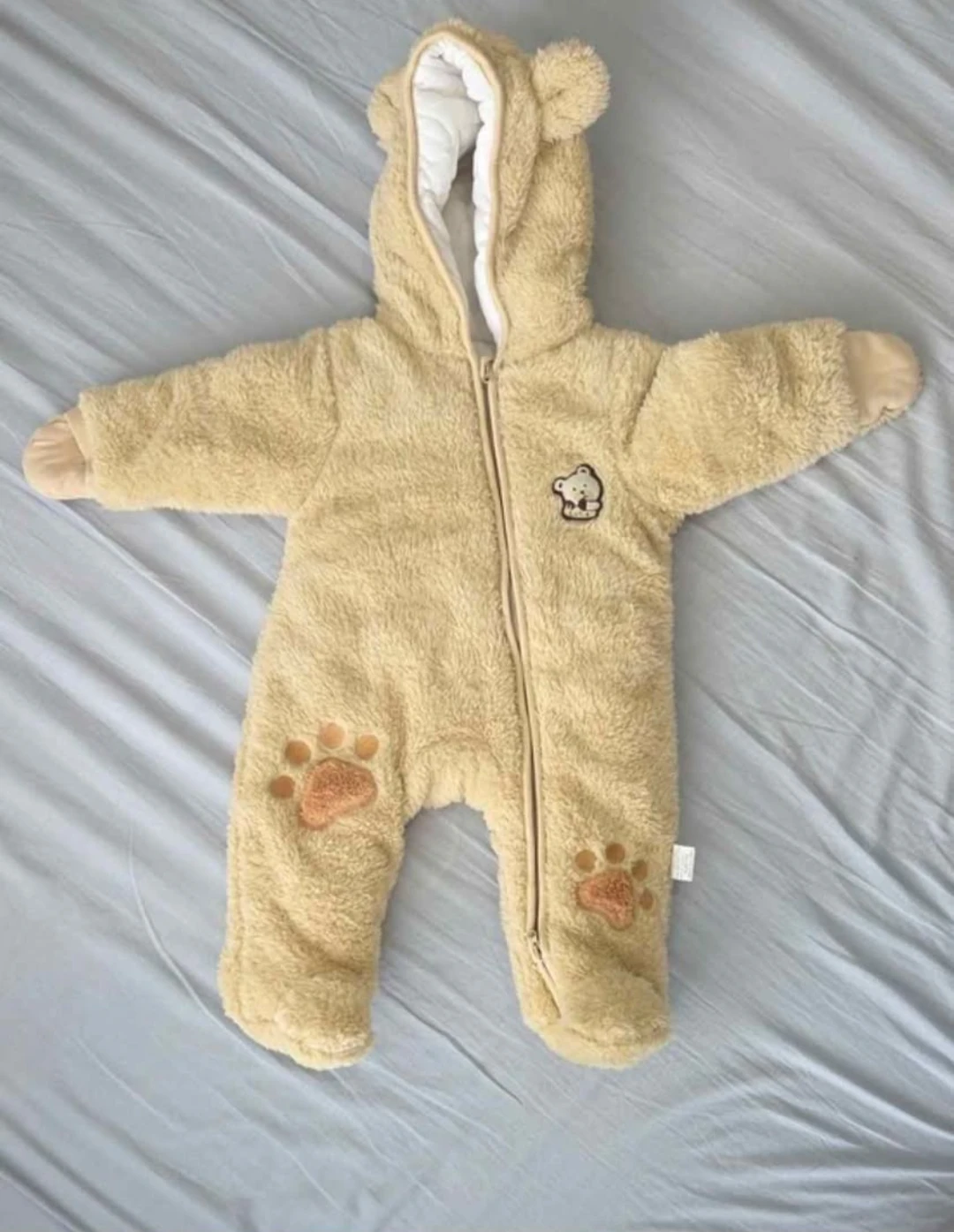 Plush Bear Hooded Baby Fleece Snowsuit Winter Overalls