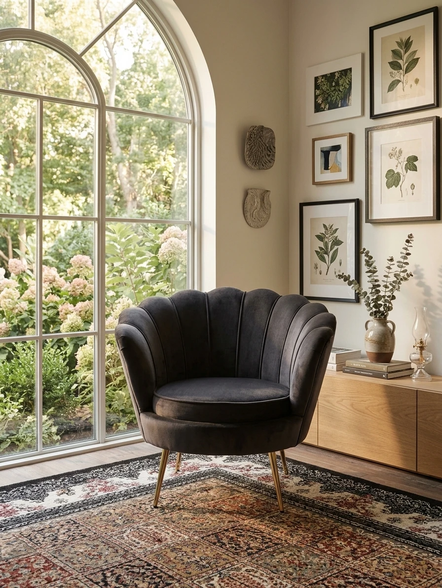 Velvet Scalloped Accent Chair - photo 3