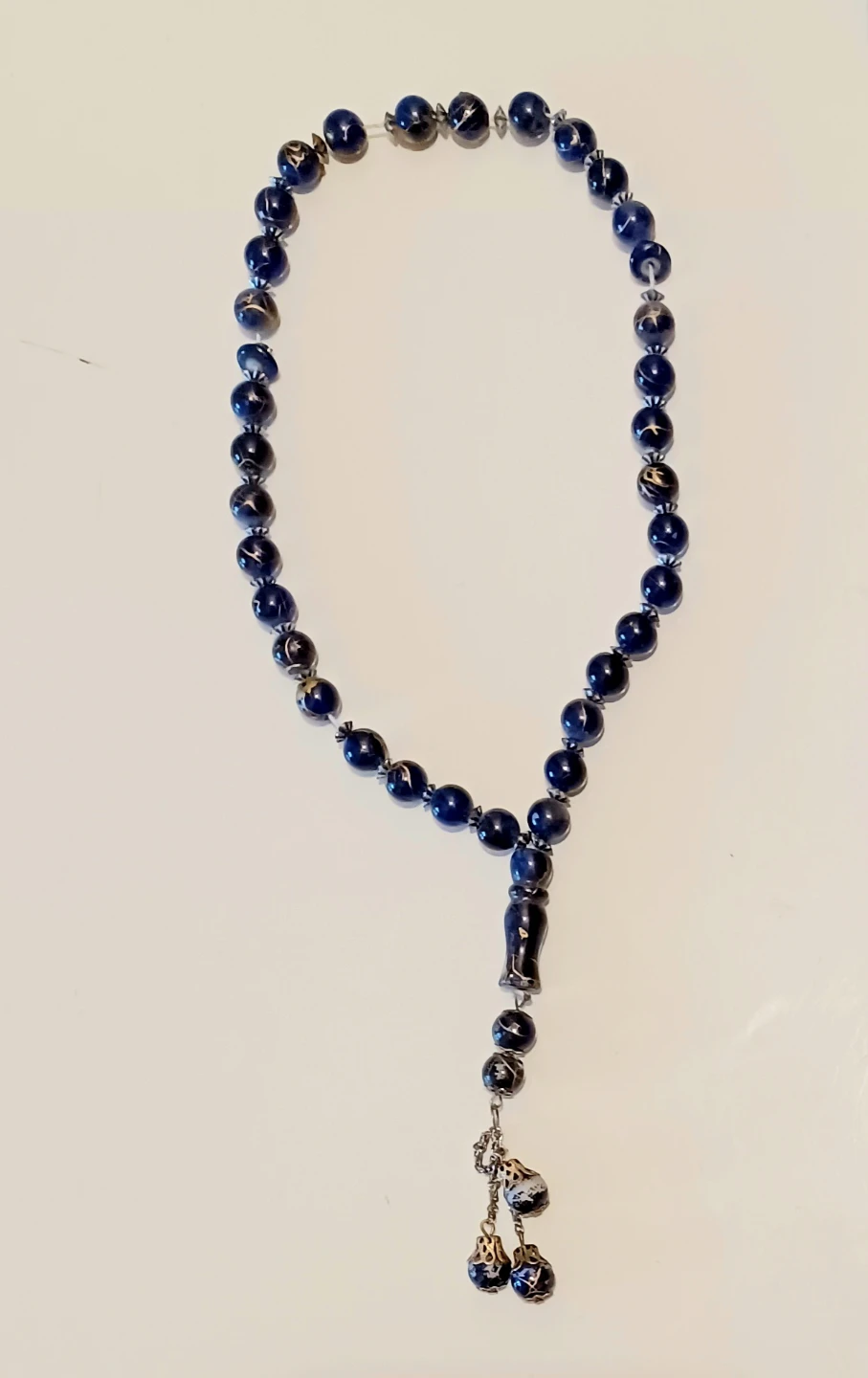 Blue & Silver Marbled Prayer Beads