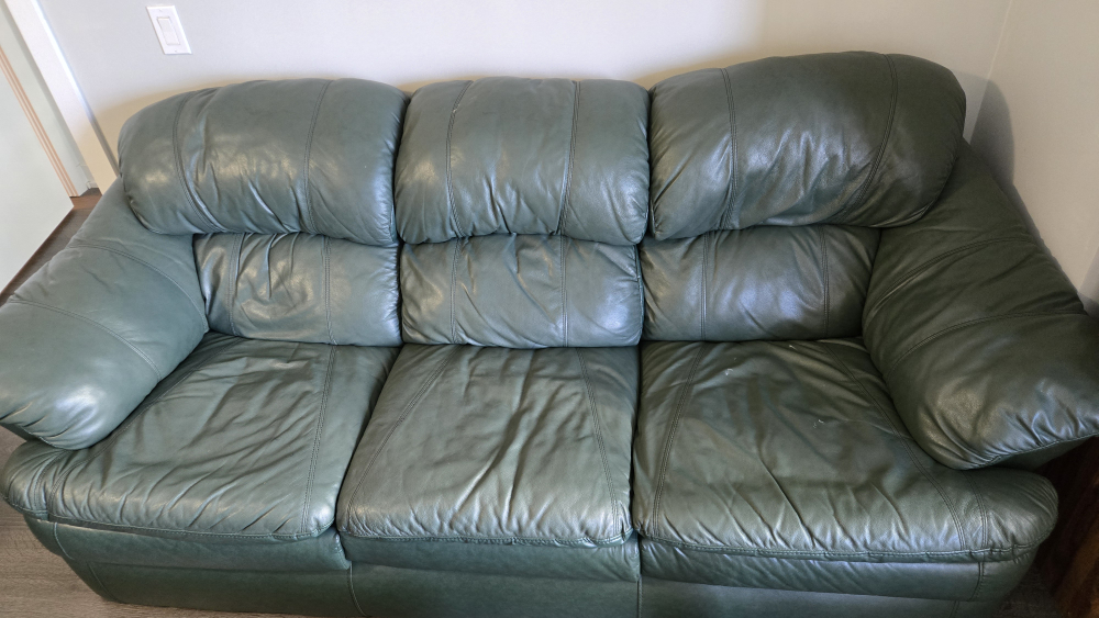 Dark Green Leather Sofa - photo 2
