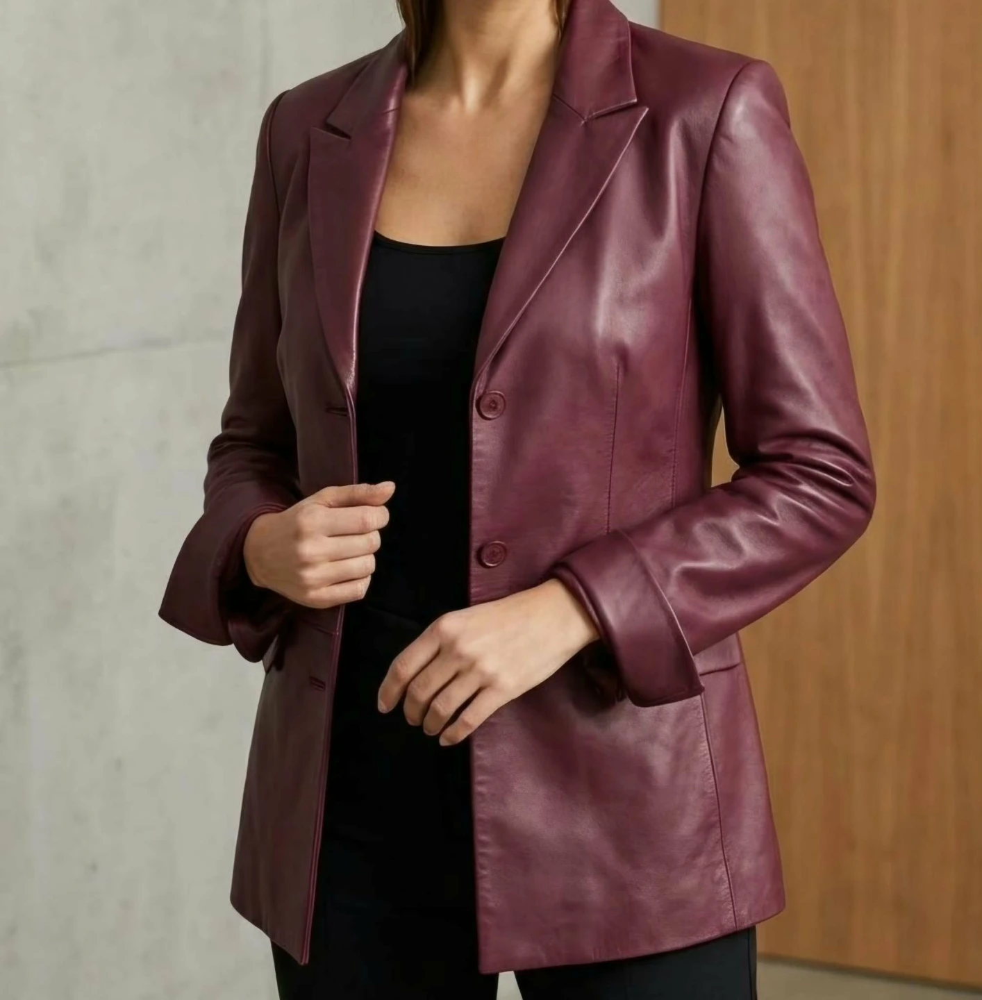 Burgundy Leather Blazer - photo 3