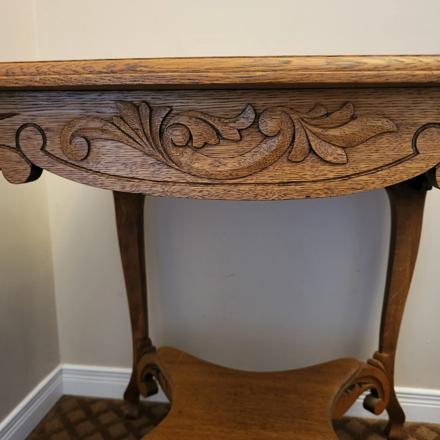 Vintage Carved Oak Side Table - photo 4