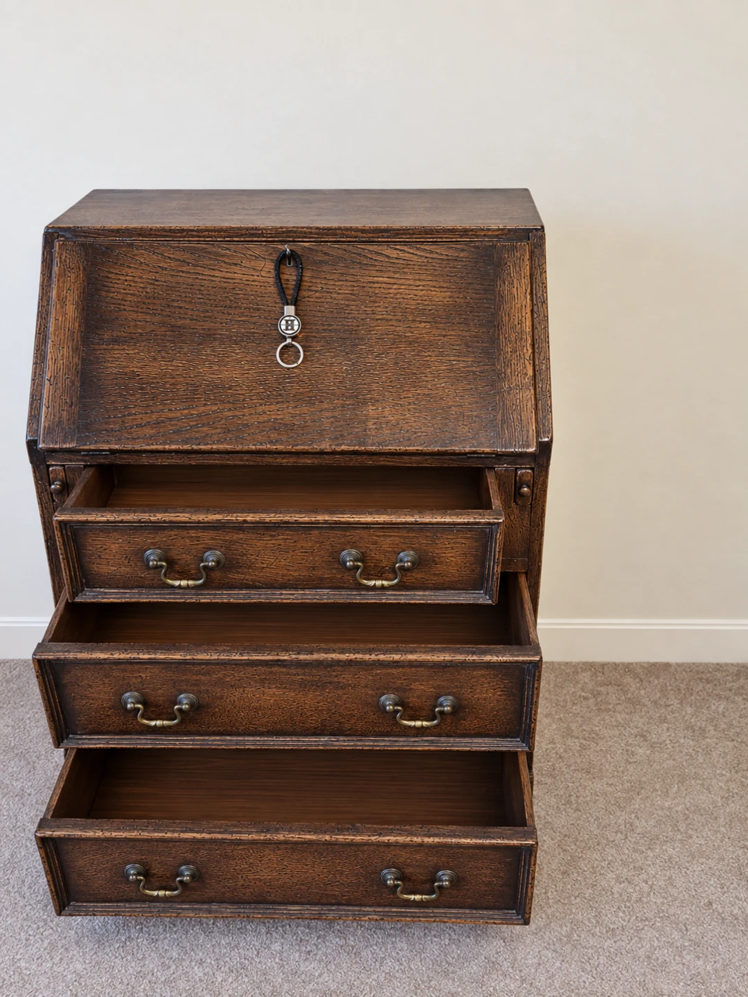 Vintage Oak Drop-Front Secretary Desk
