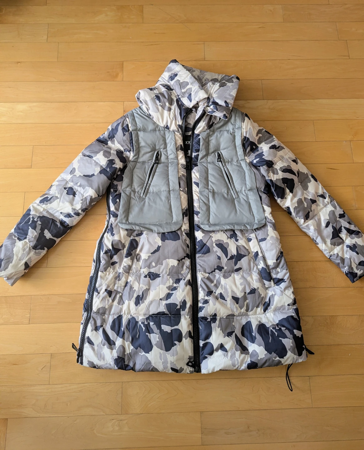 Camo Puffer Jacket with Removable Fur Trim
