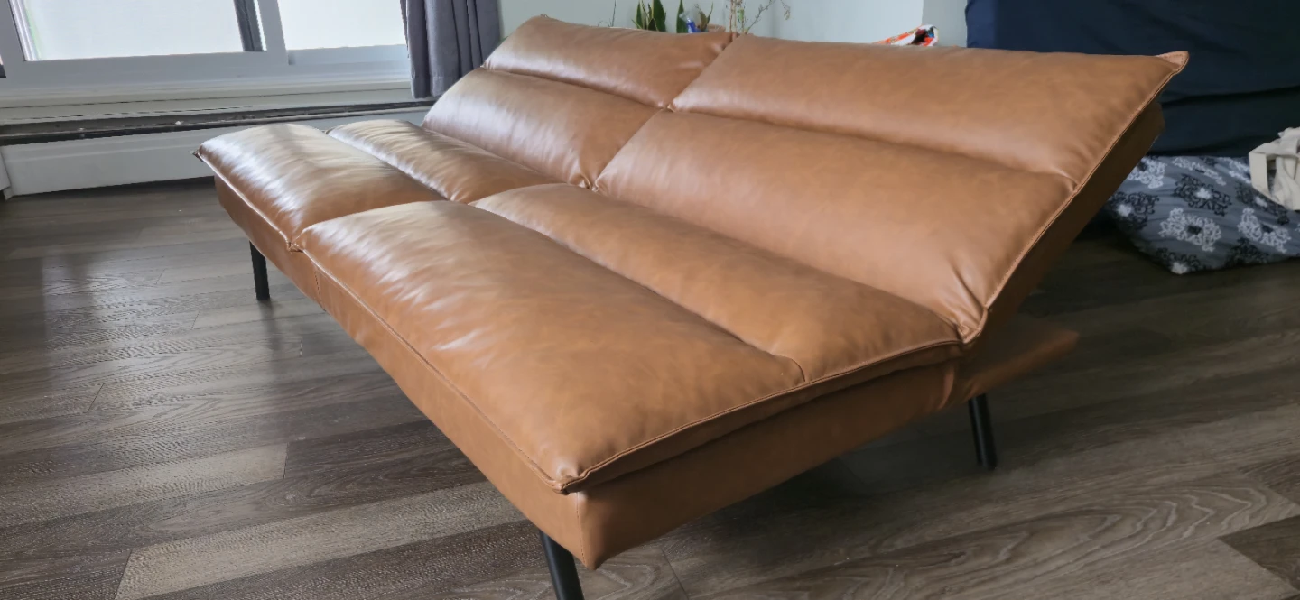 Tan Leather Convertible Sofa Bed - photo 5