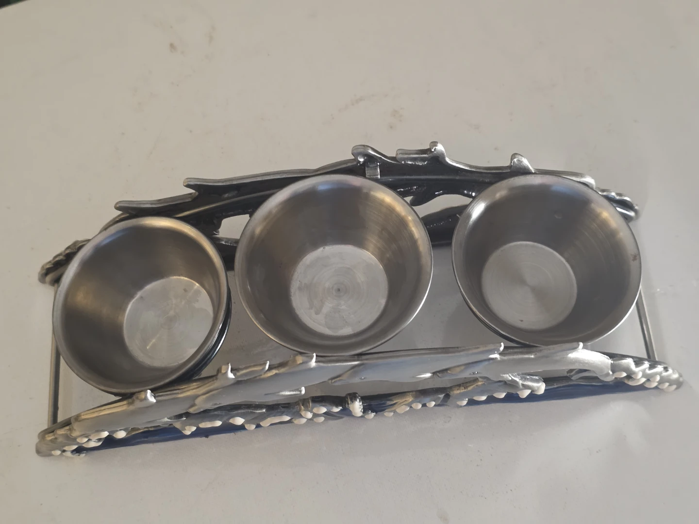 Pewter Dolphin Candle Votive 3 Tea Light Stand Holder # P2 - photo 4
