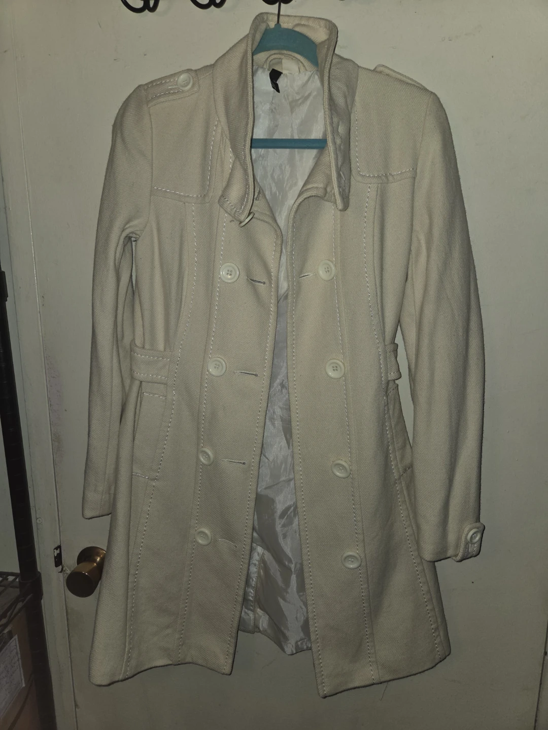 Divided By H&M Vintage Cream Peacoat in a Ladies L