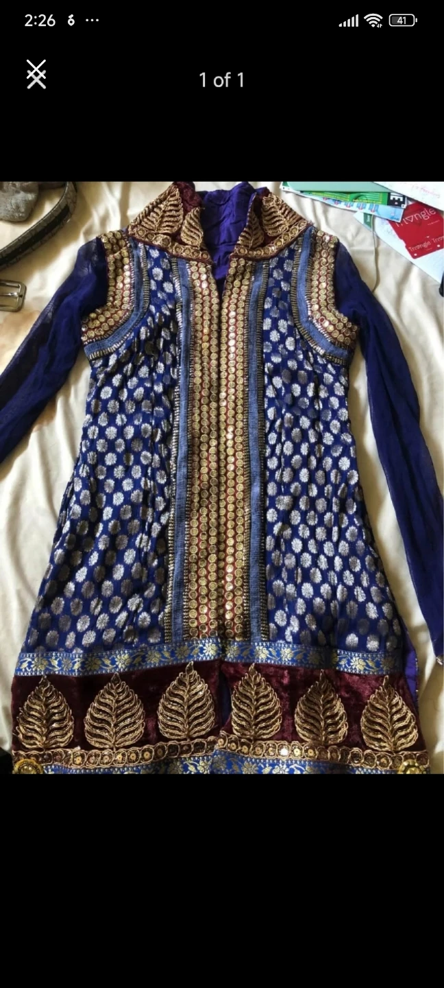 Blue and Maroon Embroidered Tunic with salwar