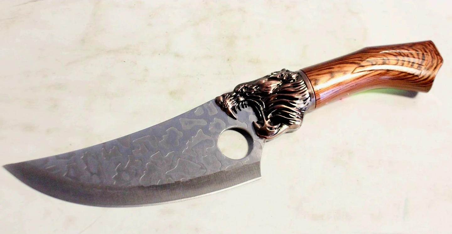 Lion Head Design Fixed Blade Knife
