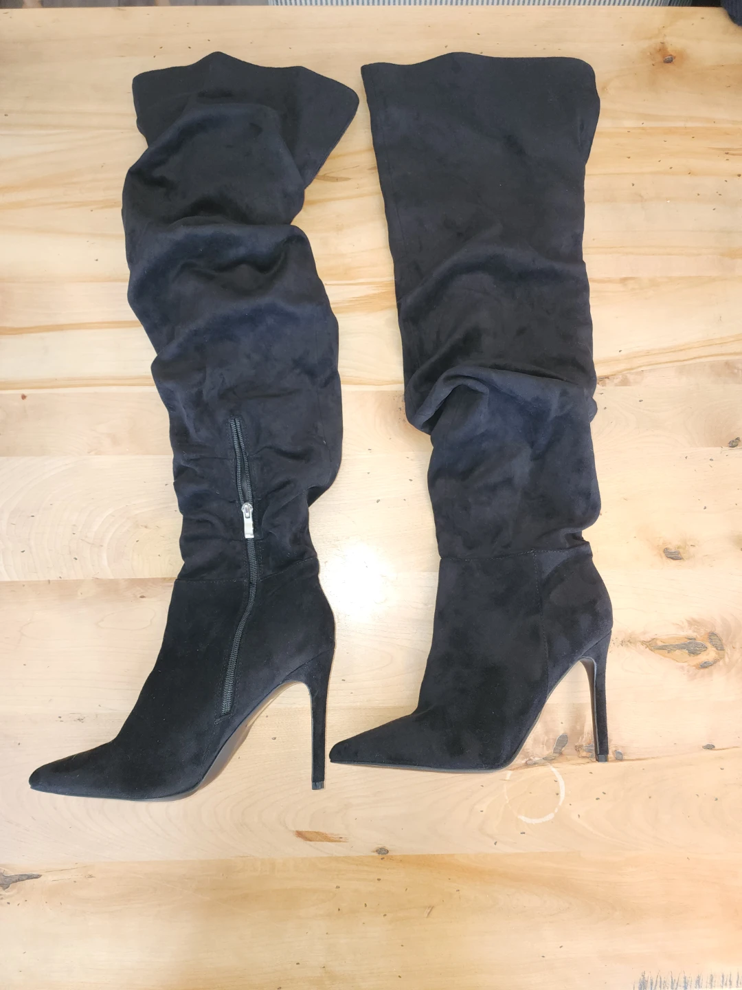 Women's Black Faux Suede Slouch Boots (Never Worn)