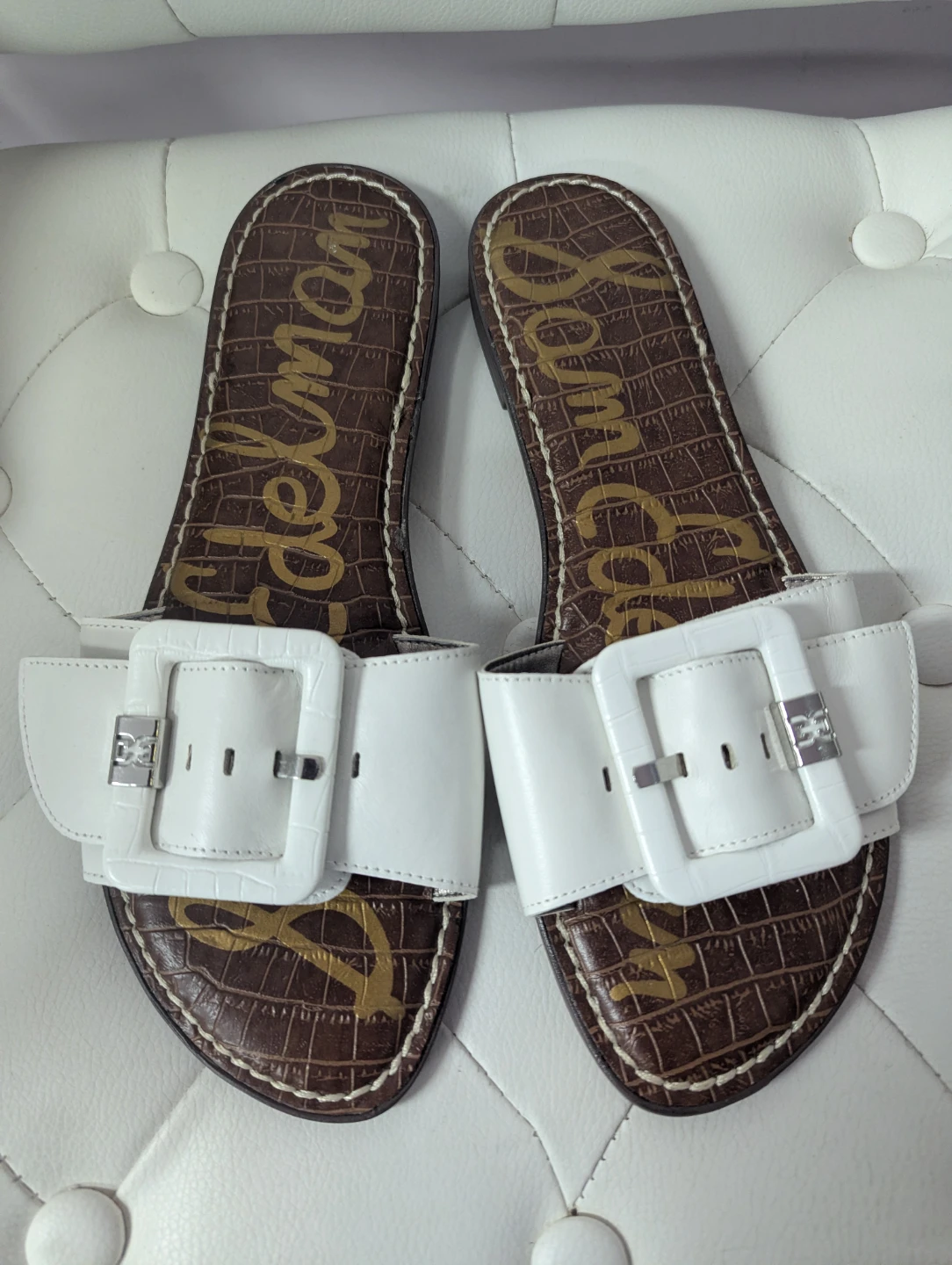 Sam Edelman White Buckle Slides - photo 2
