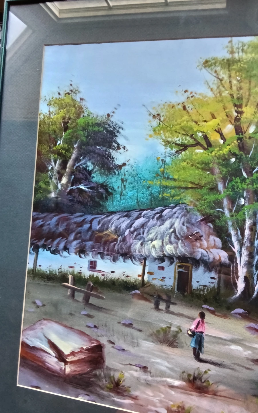 Vibrant Vintage Folk Art Landscape Painting - photo 4
