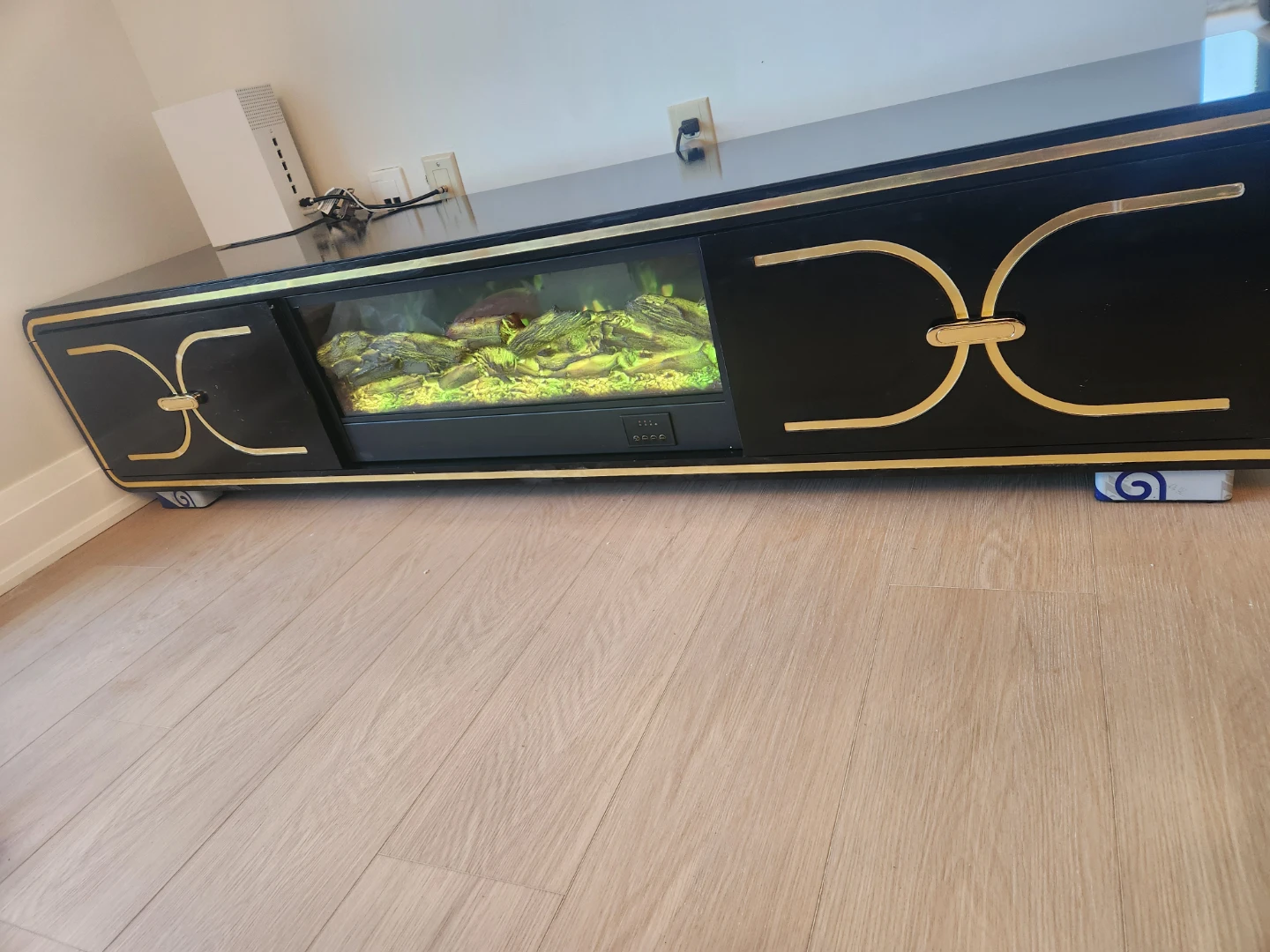 Black and Gold Electric Fireplace Media Console - photo 4