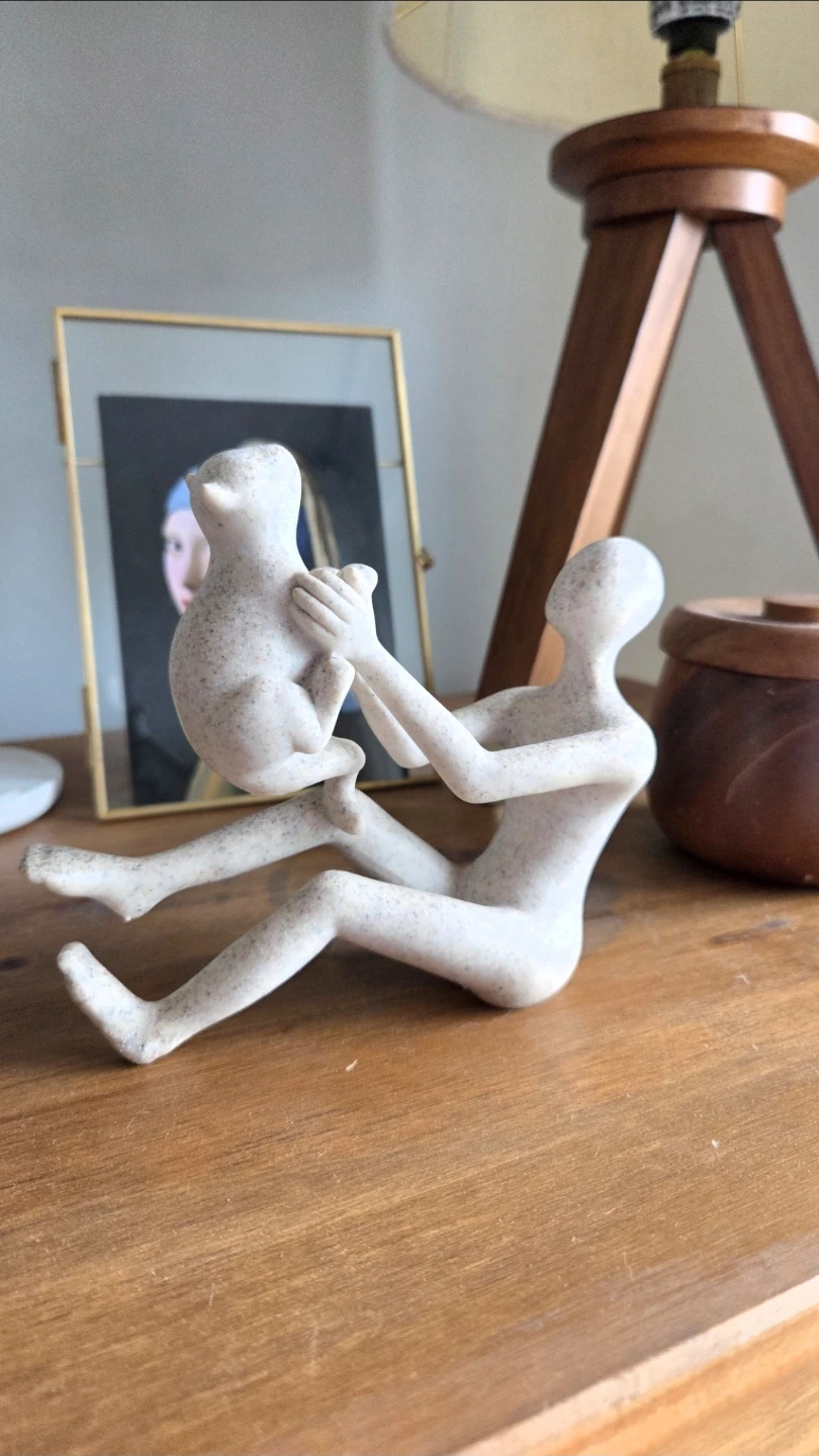 Human & Cat Sculpture – Stone-Finish Figurine *new