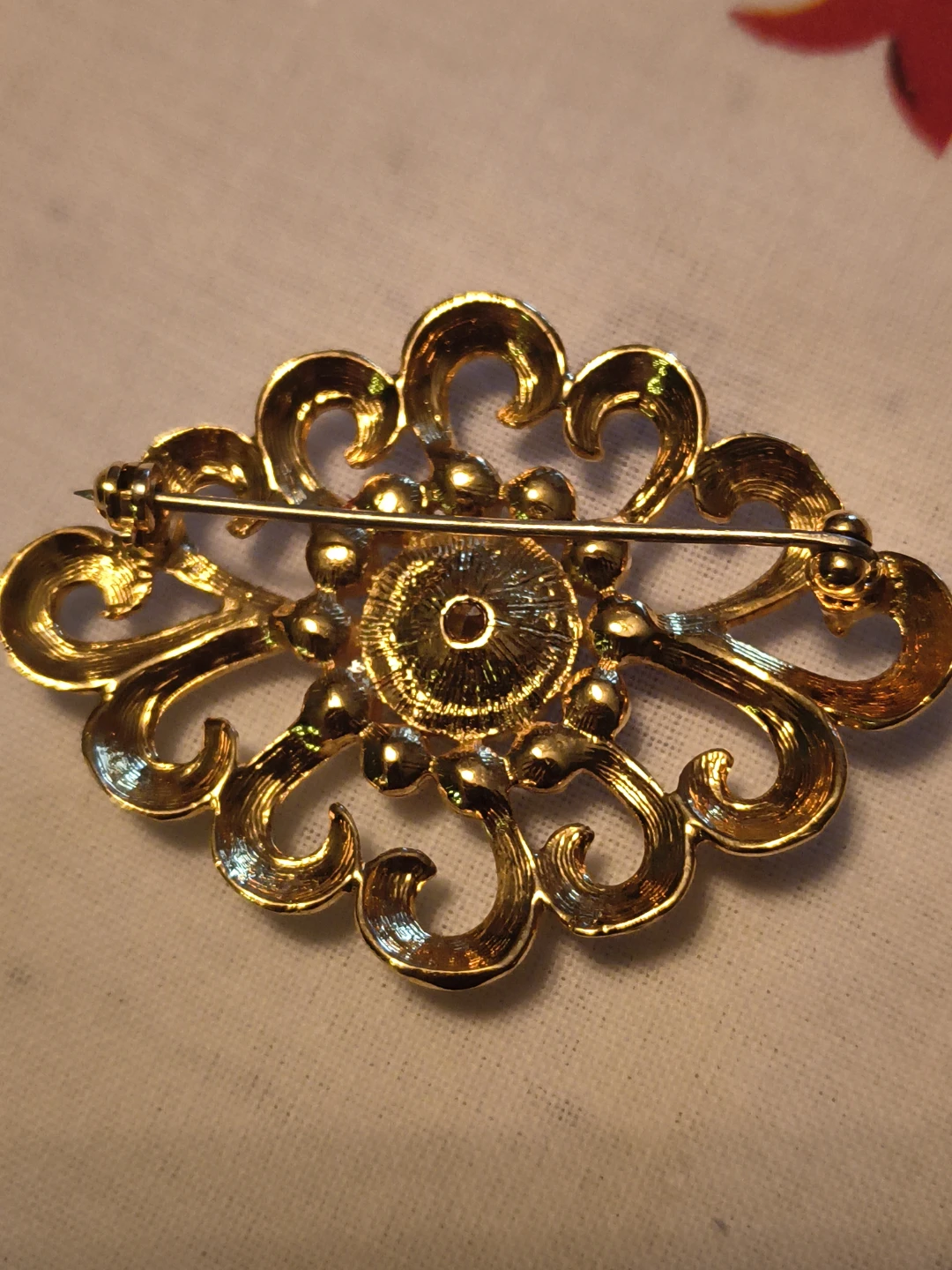 Gold-Tone Filigree Crystal Brooch - photo 2