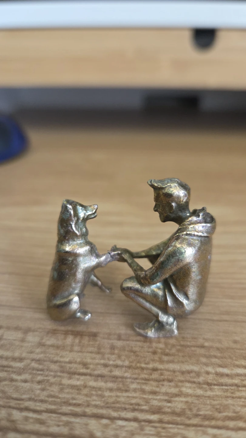 Man & Dog Handshake Miniature Figurine – Antique Brass *new - photo 2