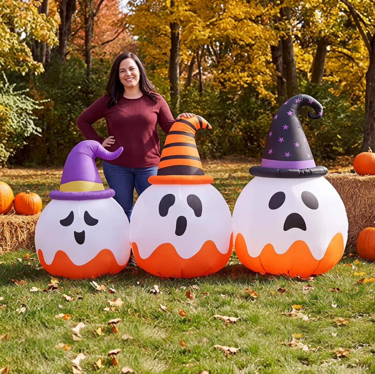 New Set of 3 Halloween Ghost Inflatables witch hat's 7ft long - photo 2