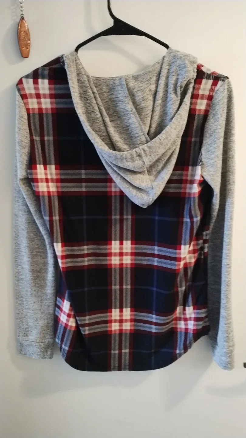 Ardene Plaid Hoodie with Grey Sleeves