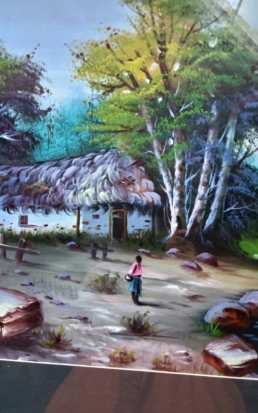 Vibrant Vintage Folk Art Landscape Painting - photo 5