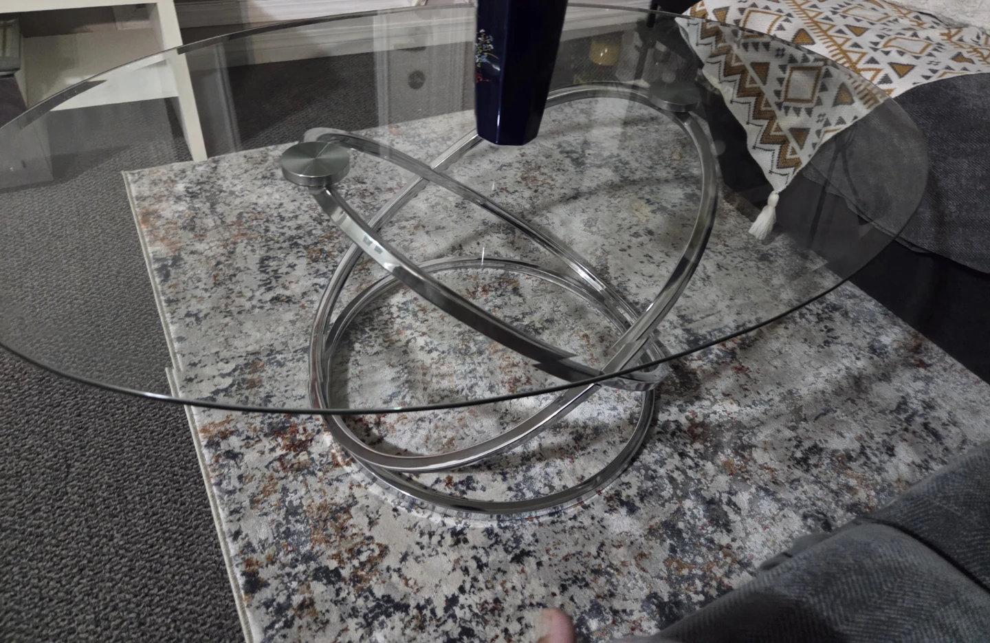 Modern Oval Glass Coffee Table with Chrome Base - photo 2