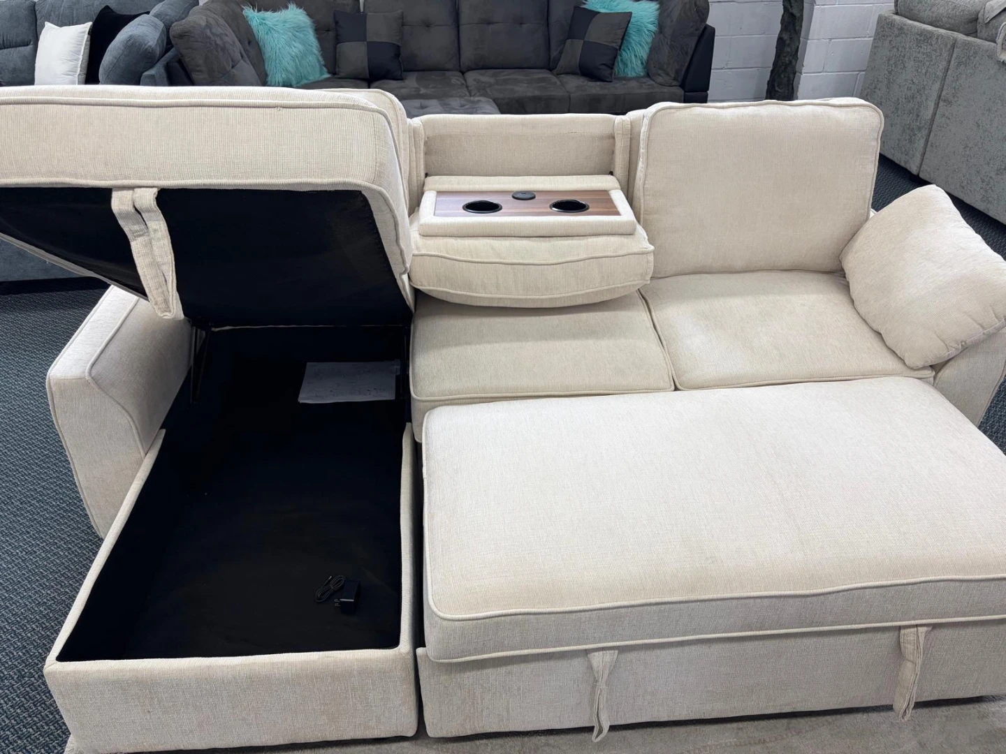 Sectional Sofa Bed with Storage and Cup Holders - photo 4