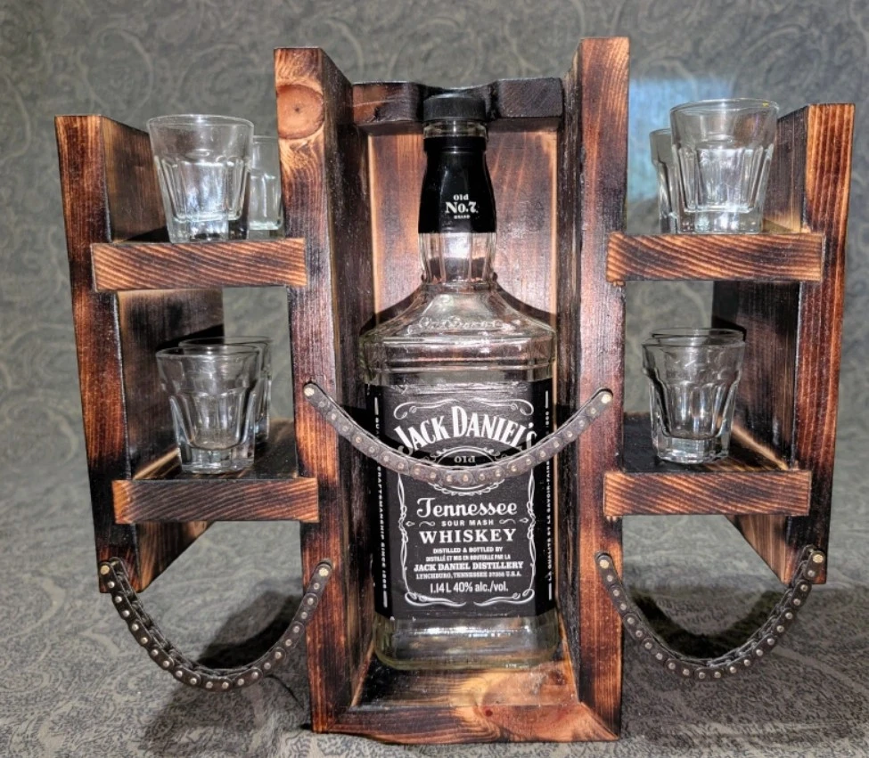 Jack Daniel's custom wooden bottle and shot glass rack - photo 3