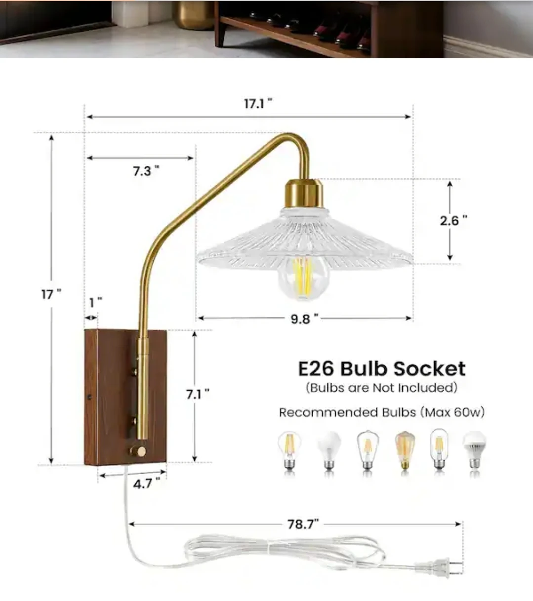 Set of 2  beautiful Wall Mounted Lamps with Wooden Base - photo 4