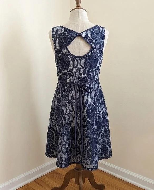 Navy and White Lace Sleeveless Dress - photo 2