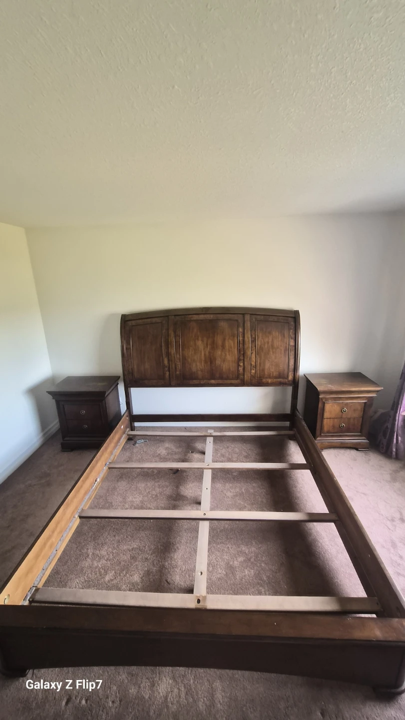 Dark Wood King Bed Frame with Two Nightstands