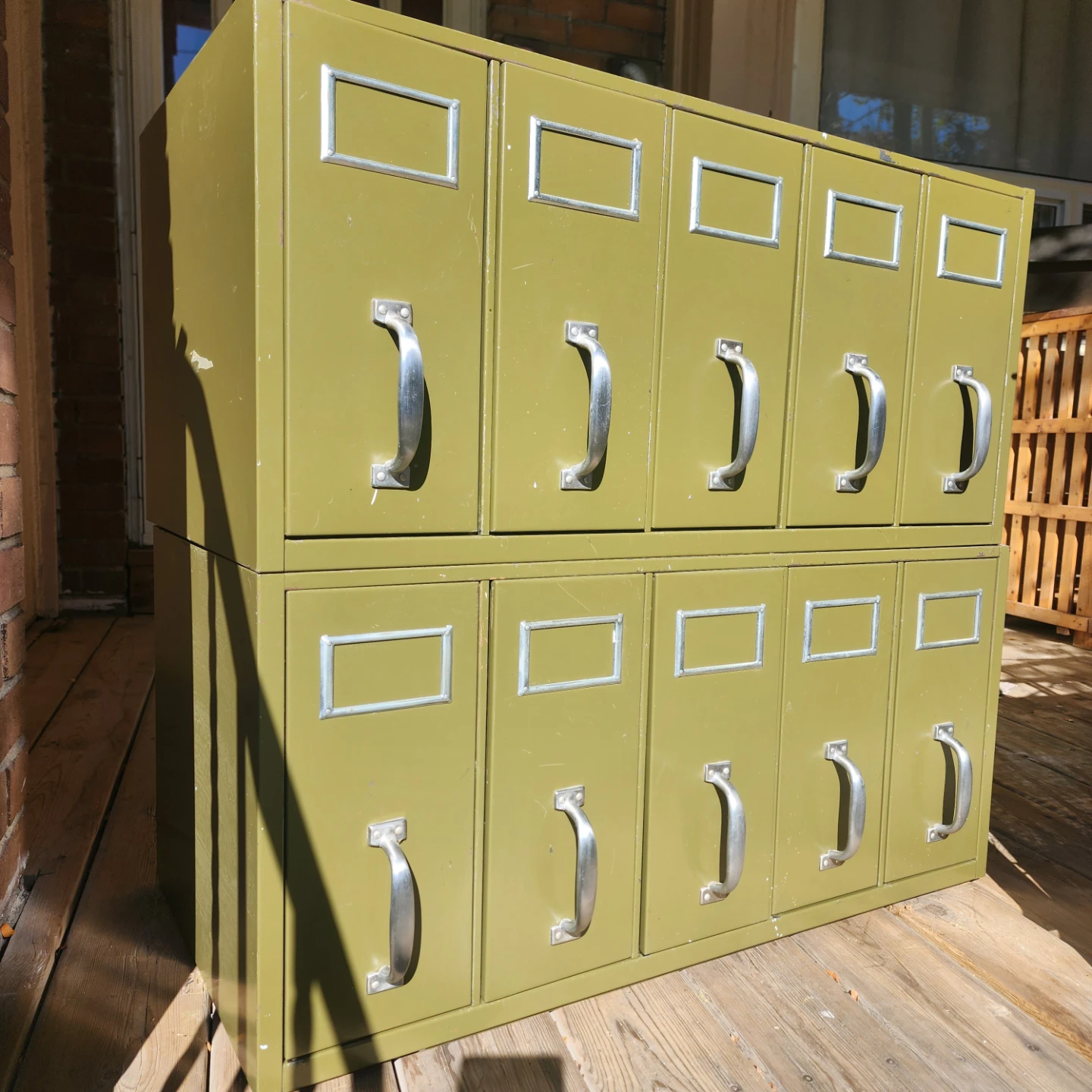 Vintage industrial Metal 10-Drawer Card Catalog Filing Cabinet