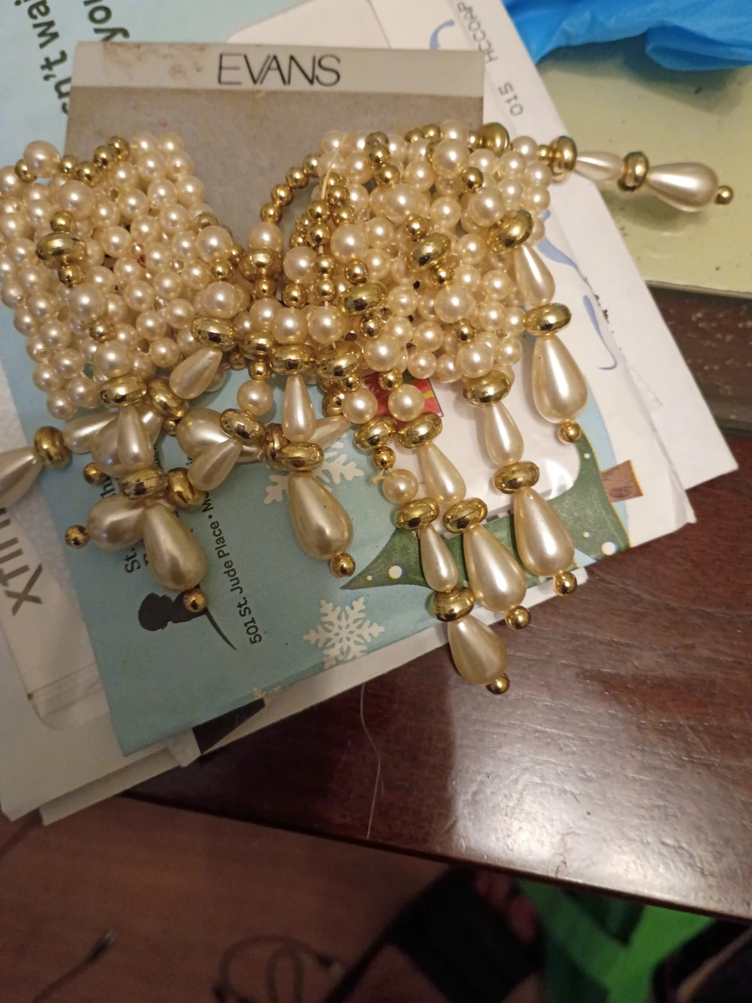 Evans Faux Pearl and Gold Tone Bead Necklace
