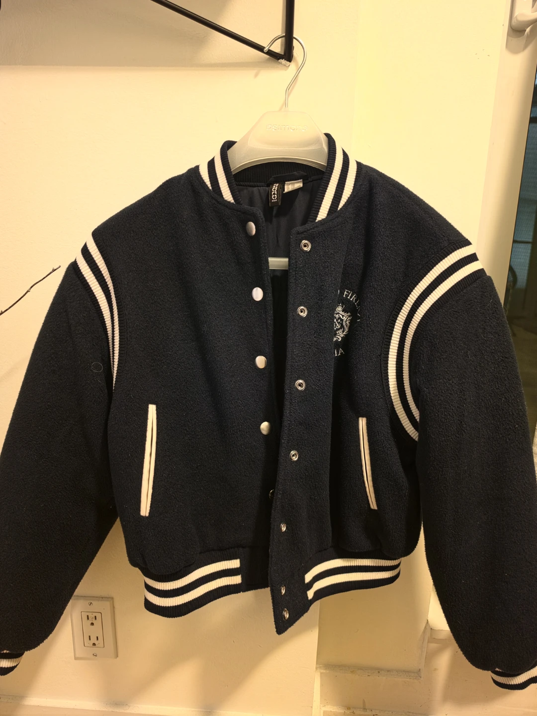 H&M Divided Varsity Bomber Jacket Women Size S,Navy Blue