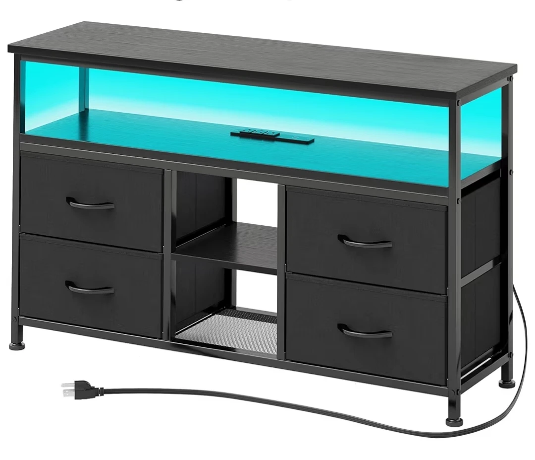 Black TV Stand with LED Lights and Storage Drawers - photo 2