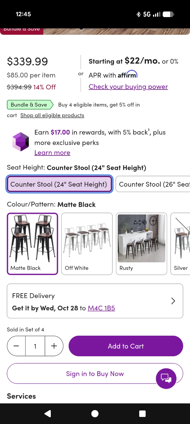Williston Forge Saleh Counter Stools, Matte Black, Set of 4 - photo 2
