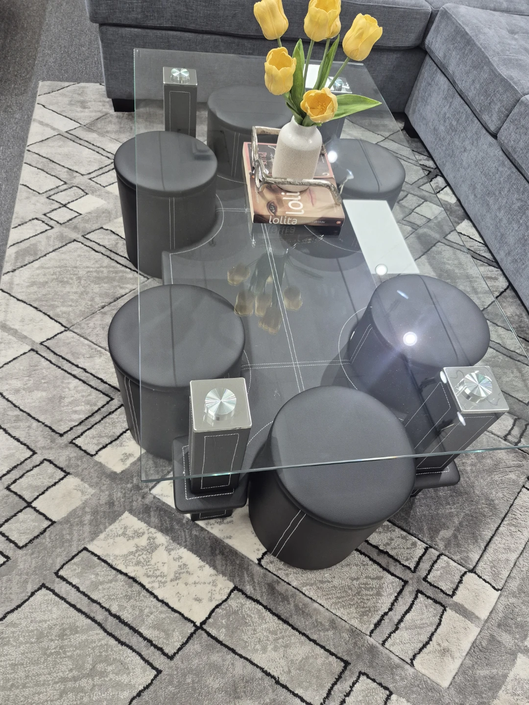 Glass Coffee Table with 6 Stools - photo 2