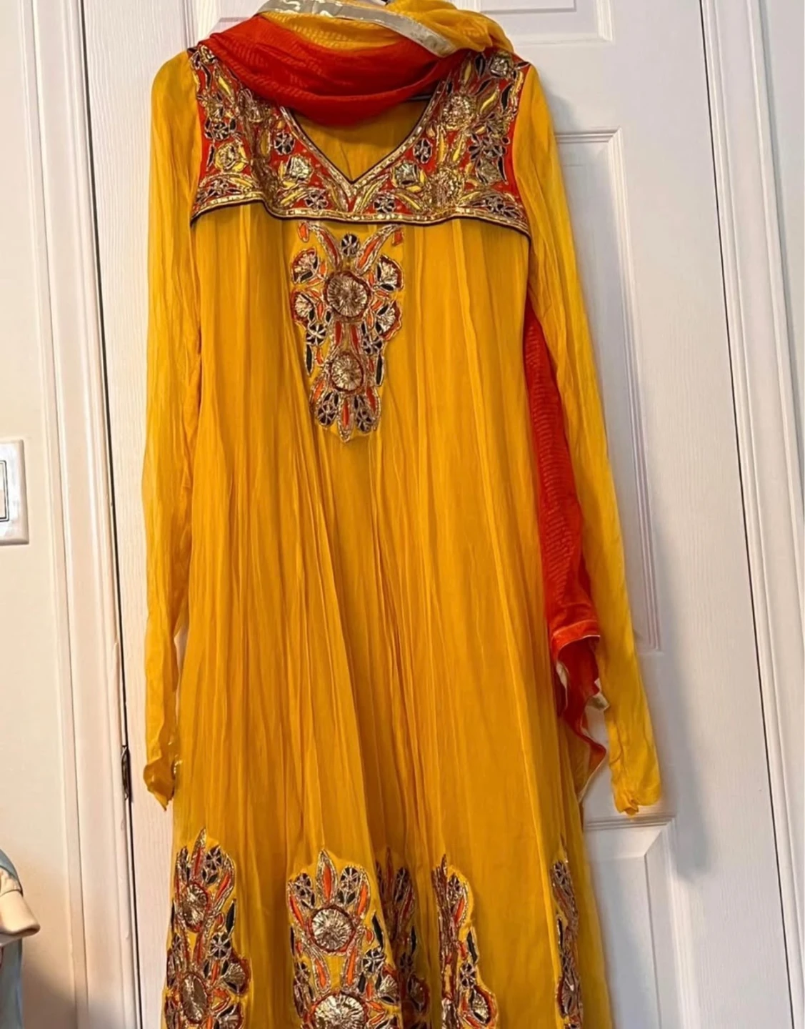 Yellow and Orange Embellished Anarkali Suit