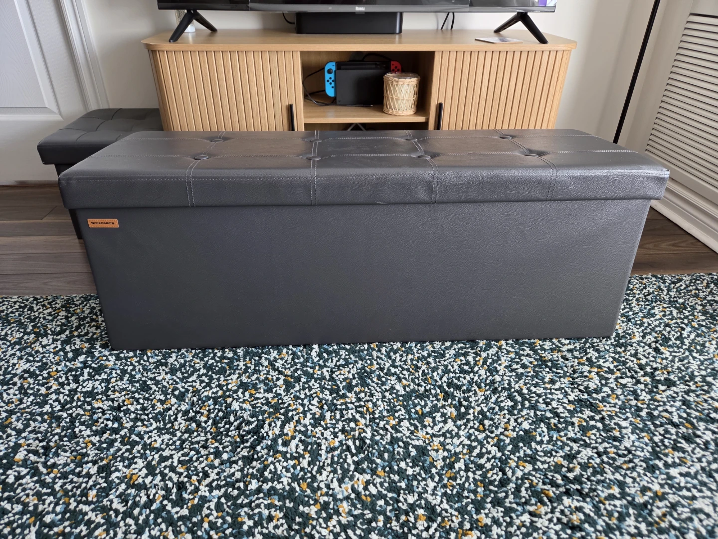 SONGMICS Grey Storage Ottoman Bench