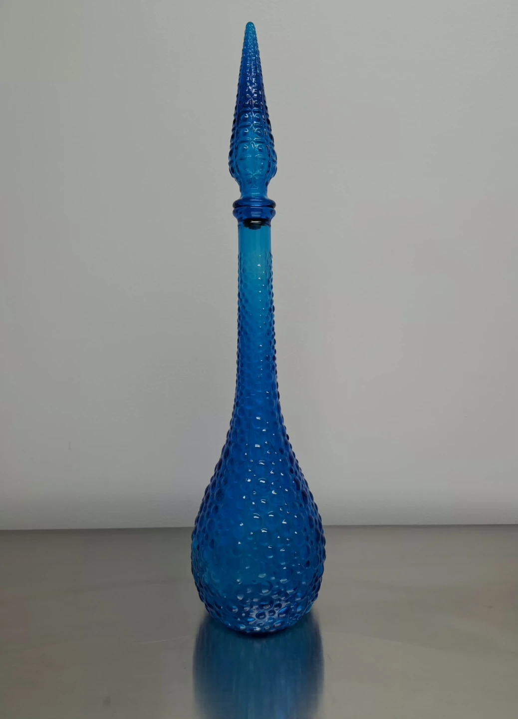 MCM Vintage Blue Hobnail Glass Genie Bottle Decanter