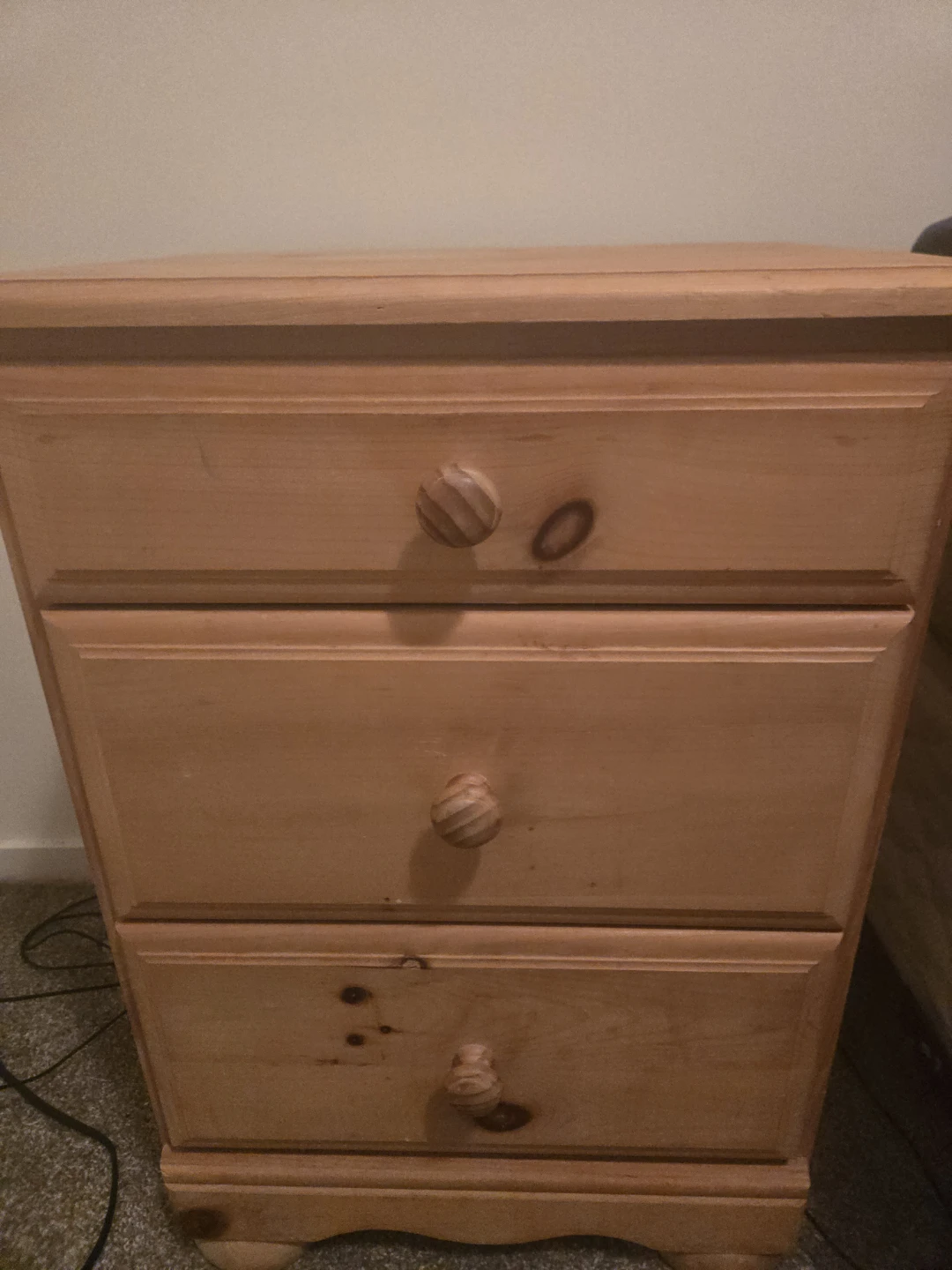 Solid Pine 3-Drawer Nightstand