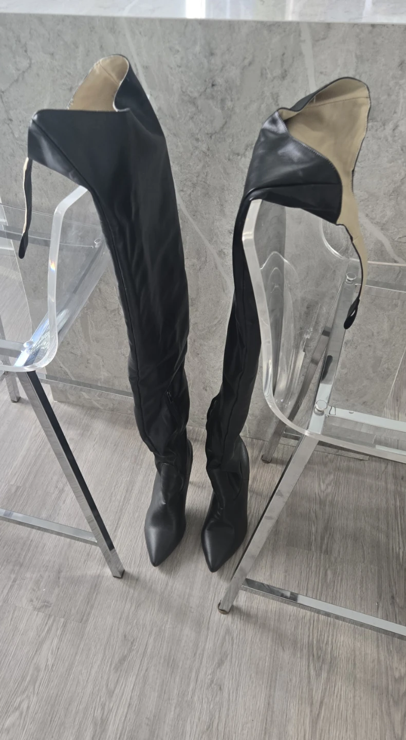 Black Thigh-High Stiletto Boots - 5" Heels - Size 43 - photo 3
