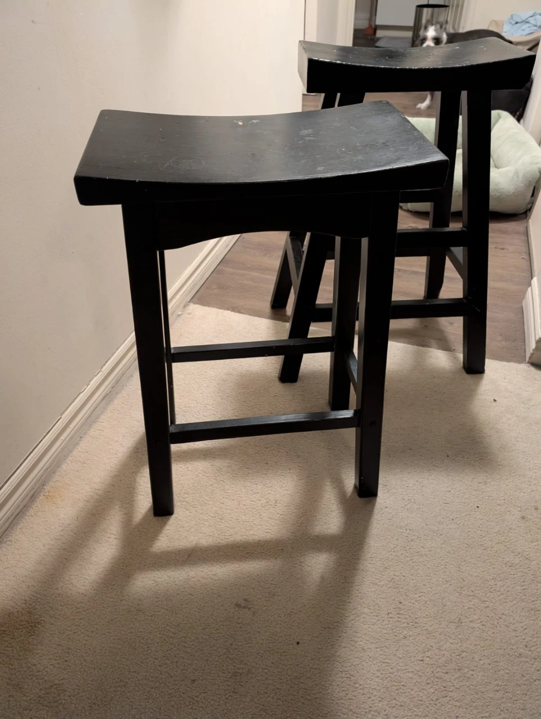 2 Black Wooden Bar Stools
