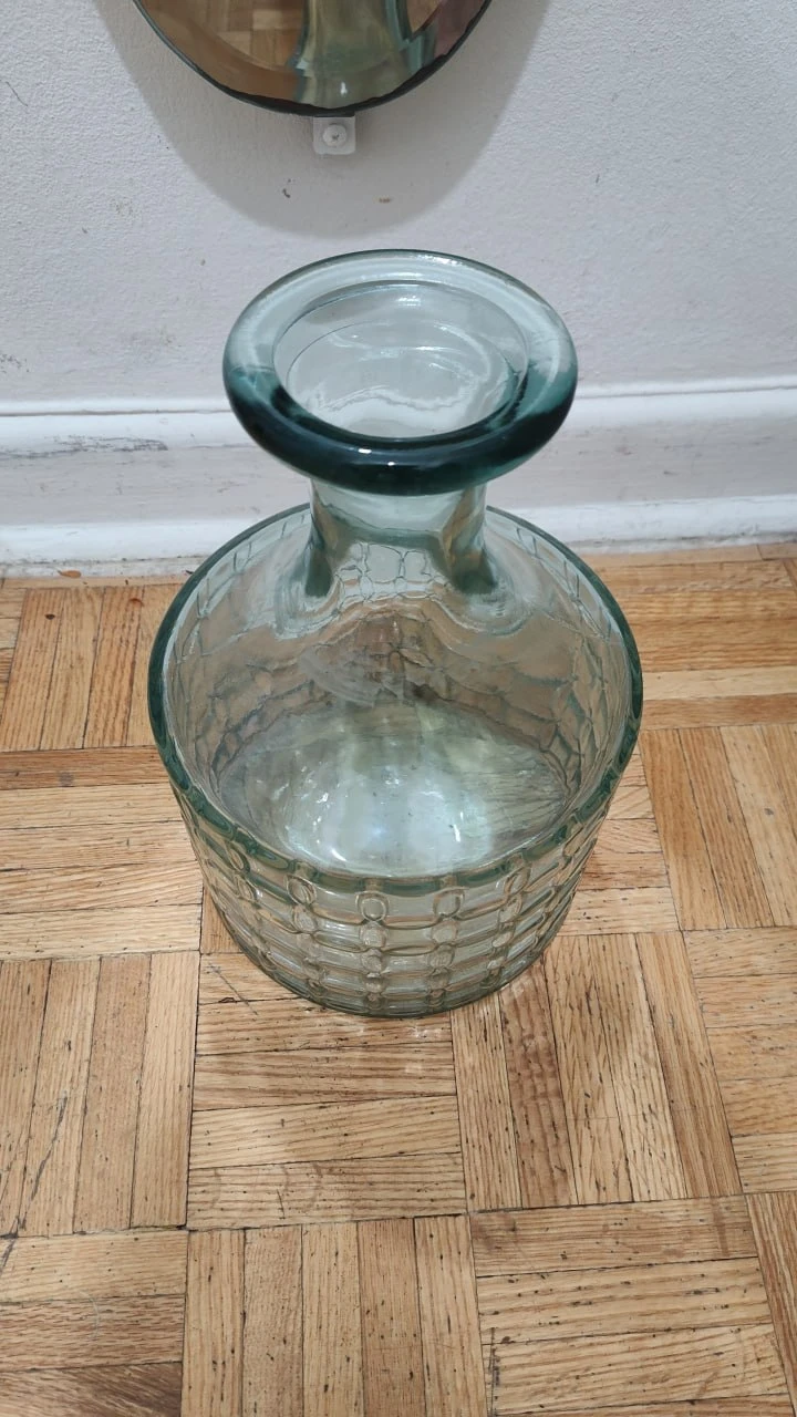 Vintage Recycled Green Glass Basketweave Vase 12" - photo 3