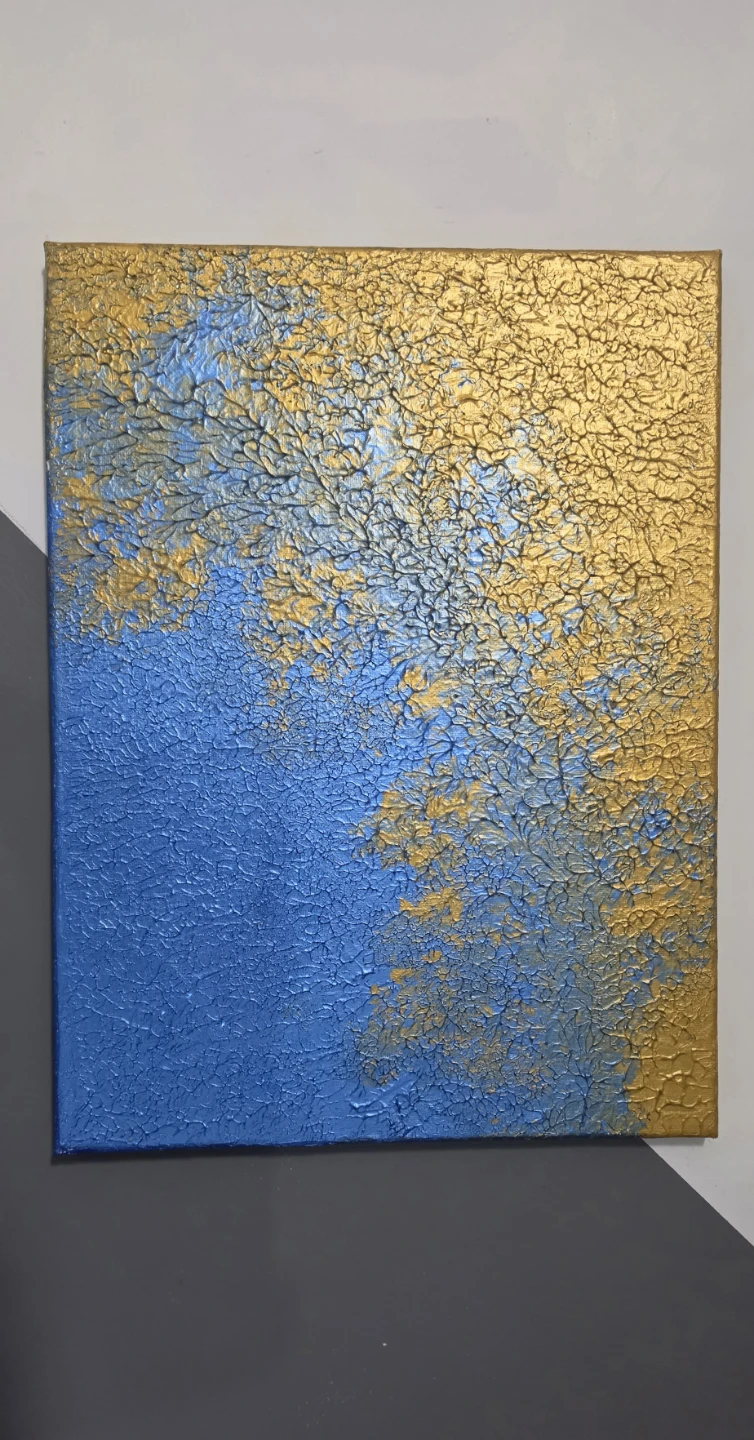 Textured blue and gold abstract canvas art - photo 2