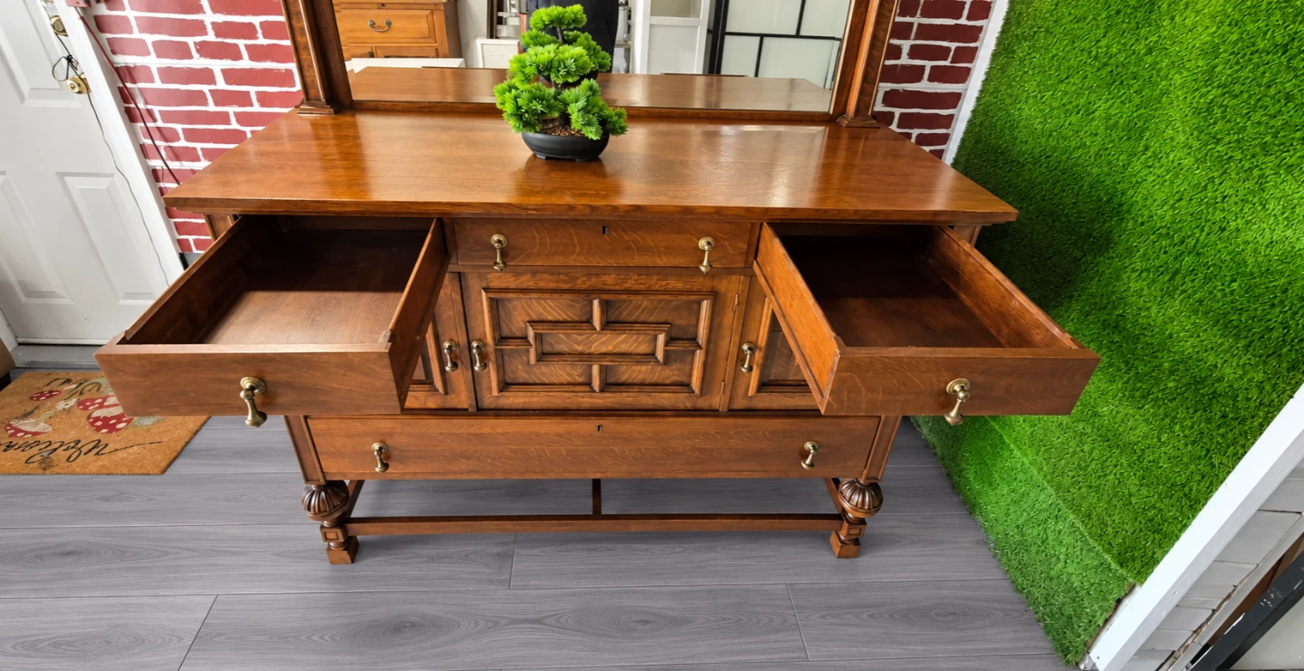 Vintage Oak Sideboard with Mirror - photo 5
